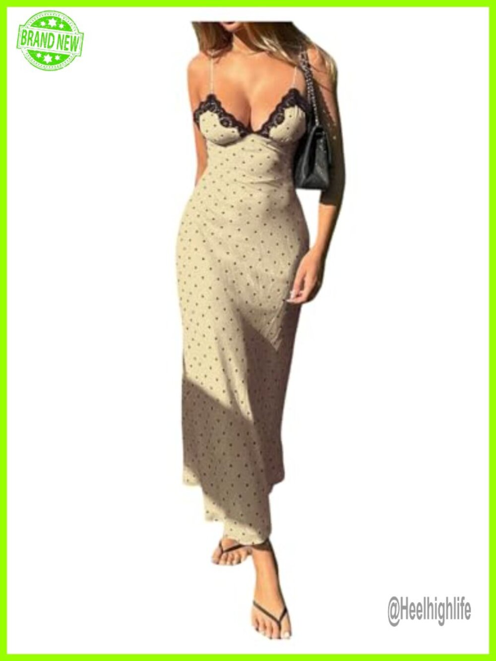 SHENHE Women's Polka Dot Lace V Neck Spaghetti Strap Maxi Dress Summer